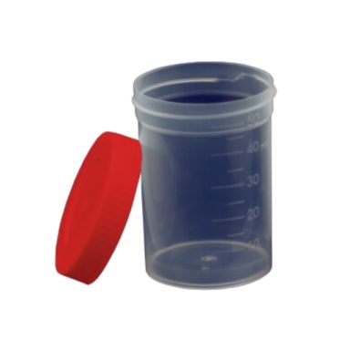 Coletor de urina individual 50mL translúcido tampa vermelha 1000und/cx Cralplast 