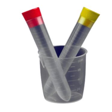 Kit p/ coleta de urina estéril (1 frasco de coleta + 2 tubos 10mL em PP + 2 tampas de pressão interna amarelo/vermelho) 900und/cx Cralplast 