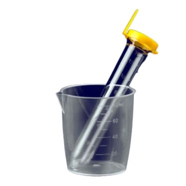 Kit p/ coleta de urina não estéril (1 frasco de coleta + 1 tubo 12mL em PP + 1 tampa de pressão externa amarela) 900und/cx Cralplast